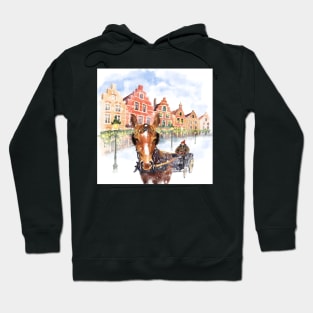 Horse carriage on Christmas Markt square in Brugge, Belgium Hoodie